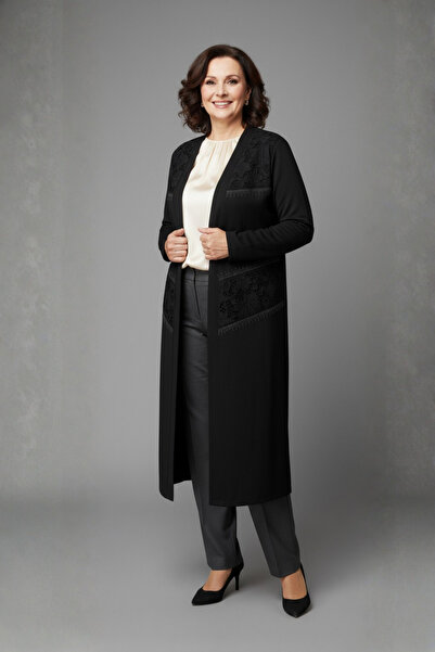 Laden Women's Plus Size Seasonal Spring Crystal Fabric Stoned Black Long Moth...