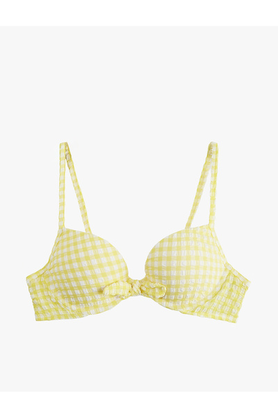 Koton Bowknot Gingham Patterned Push-Up Bikini Top
