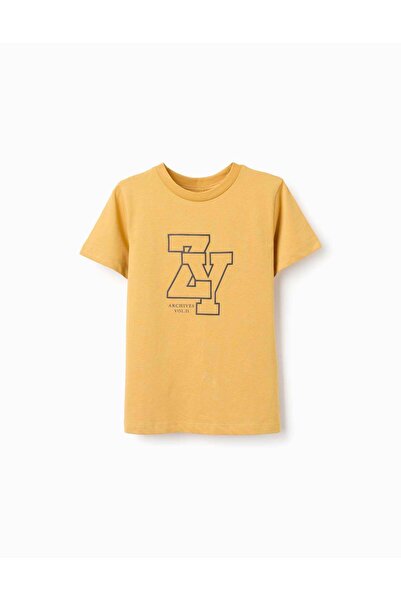 Ziddy Cotton T-shirt with ZY Front Print for Boys, Yellow