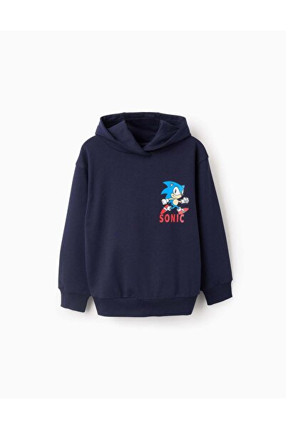 Ziddy سويت شيرت قطني بغطاء رأس للأولاد "سونيك"، أزرق داكن