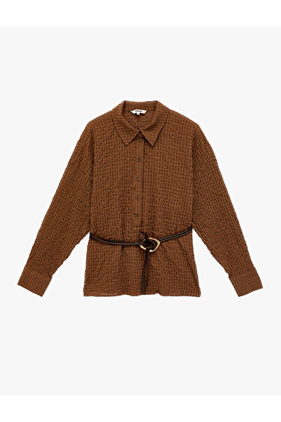 Koton Regular Fit Long Sleeve Checkered Belted Shirt