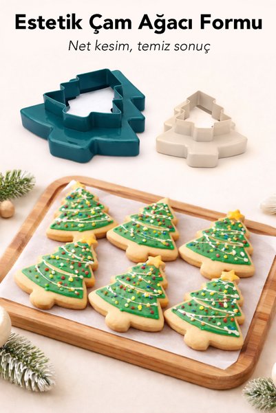 Meleni Home 2-Piece Pine Tree Cookie Mold - Double-Sided 4-Size Shaped Dough Cutter and Shaper