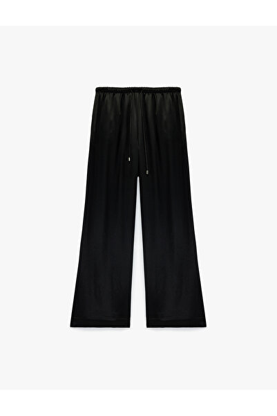 Koton Tie-Waist Straight Wide-Leg Satin Trousers