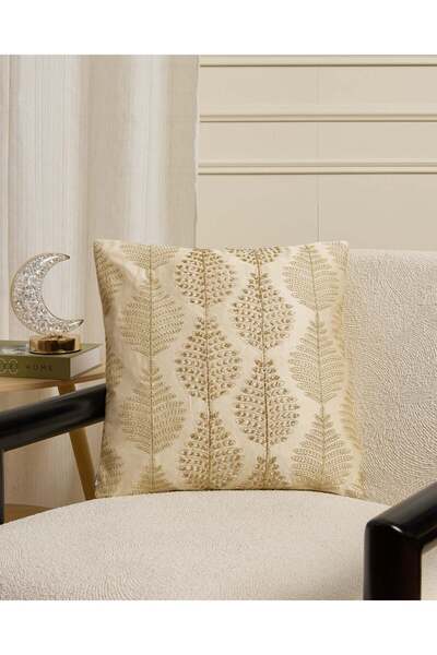 REDTAG Gold Beaded Embroidered Cushion