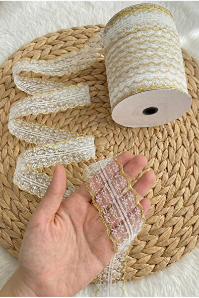 ZEYMERADE Panglică din dantelă cu două straturi, 10 metri, cu decor de aur al...