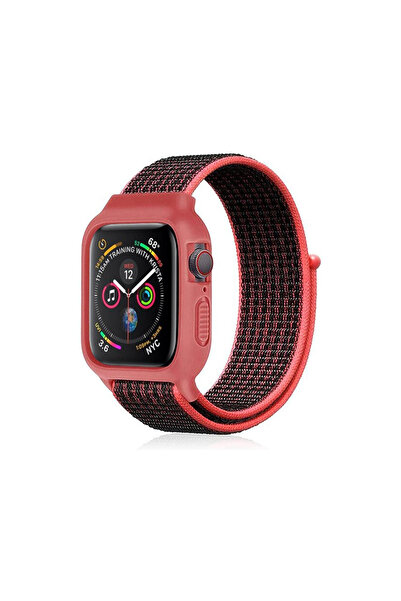 eco port حزام ساعة بقطر 41 ملم مع غطاء شبكي من الفيلكرو - أسود-وردي