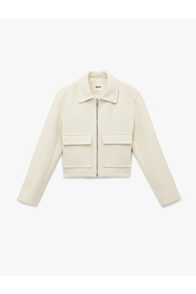 Koton Long Sleeve Pocketed Zippered Crop Cashmere Jacket