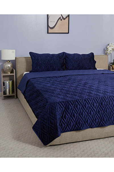 REDTAG Navy 3 Piece Velvet Quilt (King Size)