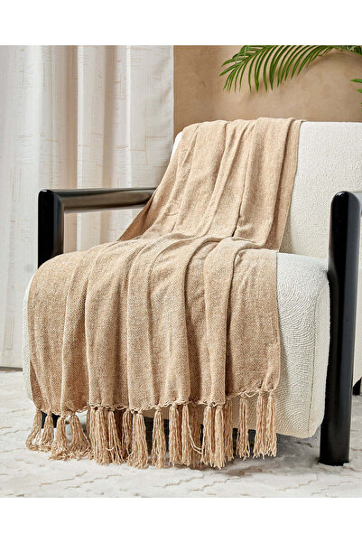 REDTAG بطانية من الشنيل البيج مع شرابة