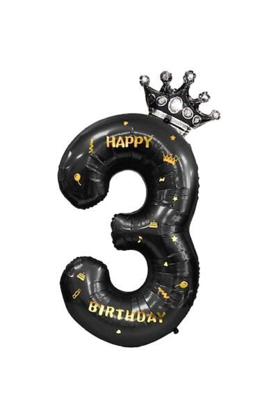Avaleea Metallic Foil Balloon, Number Figure and Crown, Happy Birthday Theme