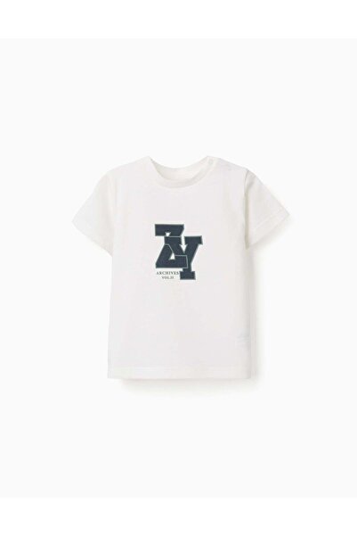 Ziddy Cotton T-shirt 'ZY' for Baby Boys, White/Dark Blue/Green