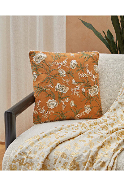 REDTAG وسادة مطرزة بنقوش زهرية من الطين البرتقالي
