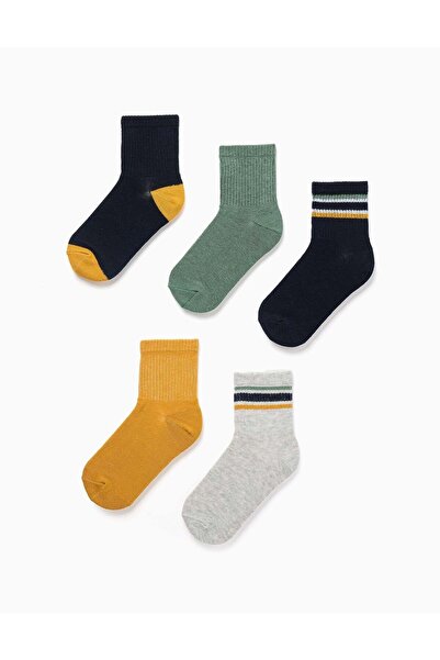 Ziddy Pack of 5 Pairs of Plain/Striped Ribbed Socks for Boys, Multicolour