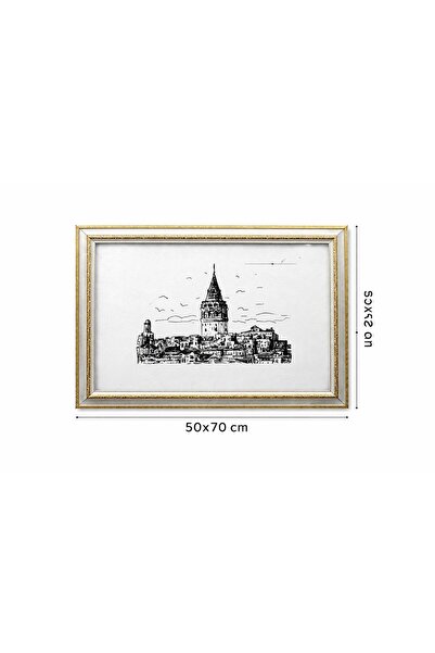 Accessories 50x70 cm Beyaz Gold Desenli Cam Çerçeve | Klasik Desenli | Duvara...