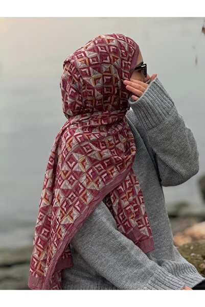 Qalortex Scarf Bamboo Crash Shawl-Labyrinth Pattern-Dried Rose