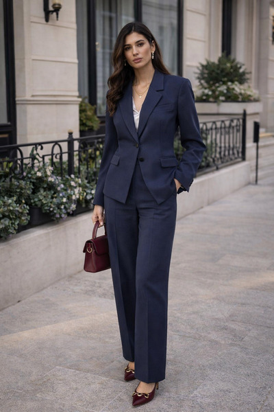 ZEYLİVA Women's Navy Blue Double-Breasted Jacket and Pants Set / Women's Navy...