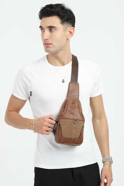 en deri Tan Canvas Men's Shoulder Bag - Casual Crossbody Messenger Bag