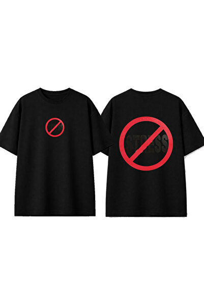 urbvn Tricou oversize negru cu imprimeu No Stress Design