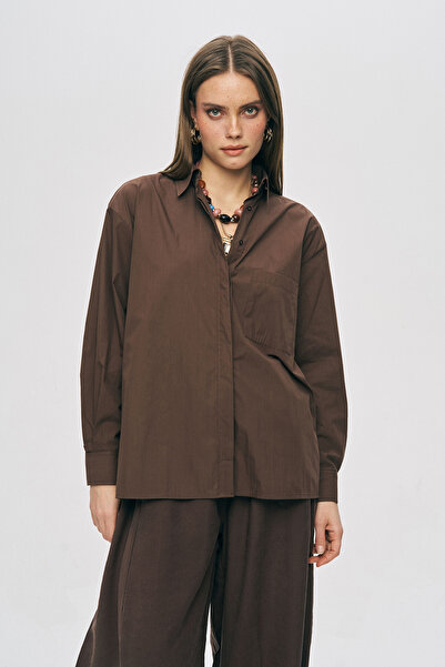 Orfeo Negro Women's Single Pocket Minimalist Solid Color Shirt