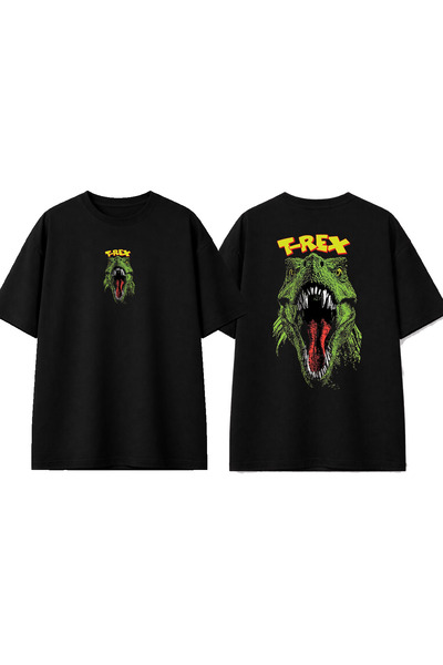 urbvn تي شيرت أسود كبير الحجم مطبوع بتصميم وجه تريكس