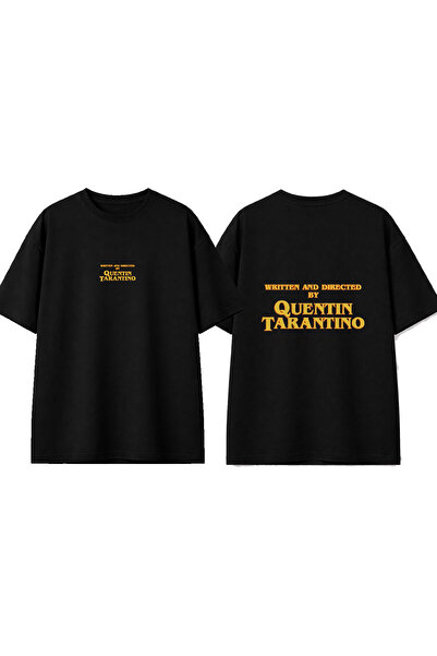 urbvn تي شيرت أسود كبير الحجم مطبوع بتصميم تارانتينو
