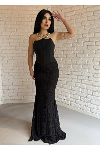 moneta boutique Women's Strapless Corset Bottom Lace Dress