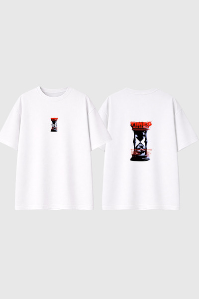 urbvn Times Gone Design Printed White Oversize T-Shirt
