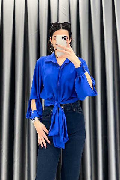 Mistix قميص بحزام وتفاصيل على الأكمام - ساكس SAKS