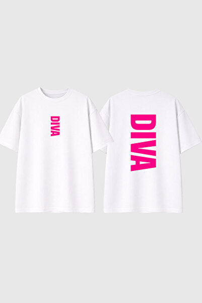 urbvn Pink Diva Design Printed White Oversize T-Shirt