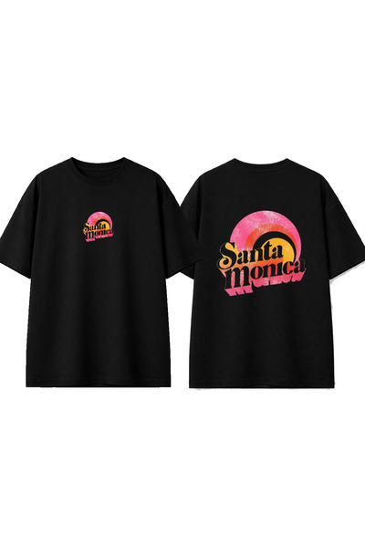 urbvn تي شيرت أسود كبير الحجم مطبوع بتصميم سانتا مونيكا