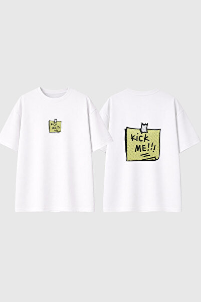 urbvn Kick Me Design Printed White Oversize T-Shirt