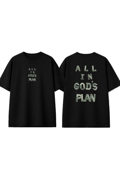urbvn Gods Plan Design Printed Black Oversize T-Shirt