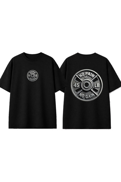urbvn Tricou oversize negru cu imprimeu No Gain Design