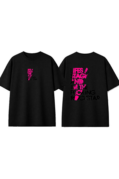 urbvn Life Is a Stage Design Printed Black Oversize T-Shirt