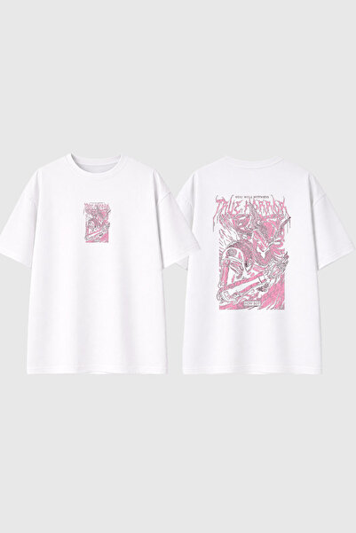 urbvn Tricou supradimensionat alb cu imprimeu True Horror Design