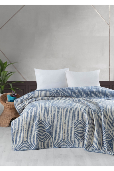 Sivalde Marea Cotton Double Blanket |   Indigo Blue, 200X220 cm