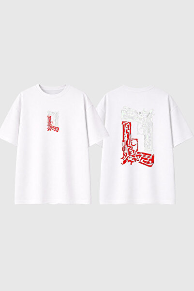 urbvn تي شيرت أبيض كبير الحجم مطبوع بتصميم توينز جن