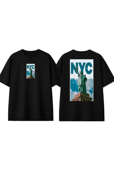 urbvn Tricou oversize negru cu imprimeu NYC 2 Design
