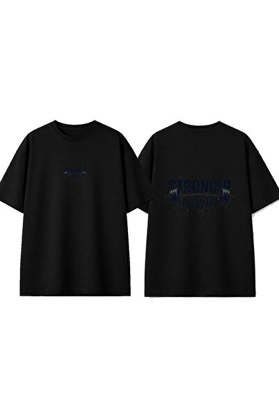 urbvn Strong Everyday Design Printed Black Oversize T-Shirt
