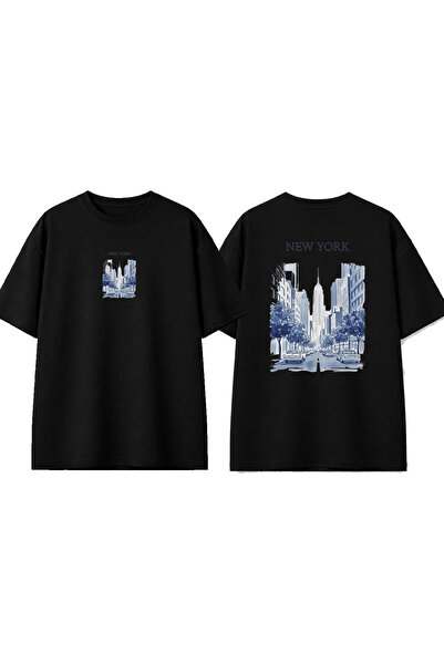 urbvn Μπλουζάκι Ny Street Design με στάμπα σε μαύρο χρώμα και oversized γραμμή