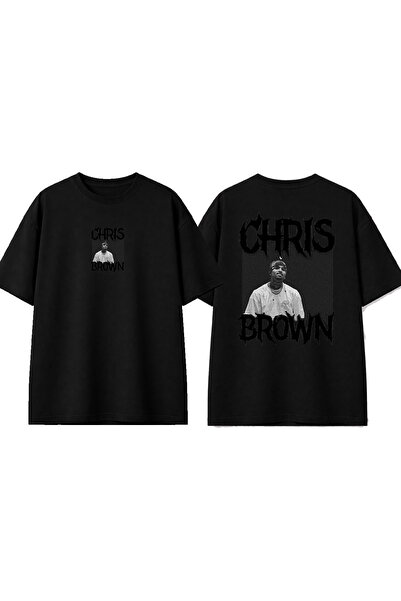 urbvn Tricou oversize negru cu imprimeu maro