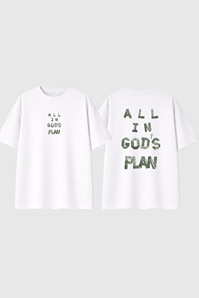 urbvn Μπλουζάκι με στάμπα Gods Plan Design, λευκό, oversized