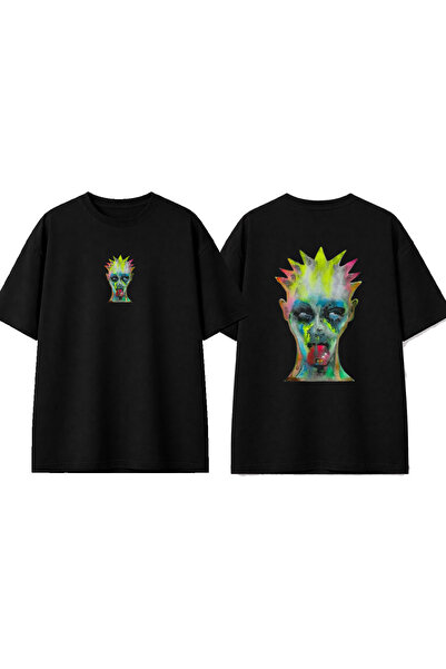 urbvn Tricou negru oversize cu imprimeu Punk Face Design