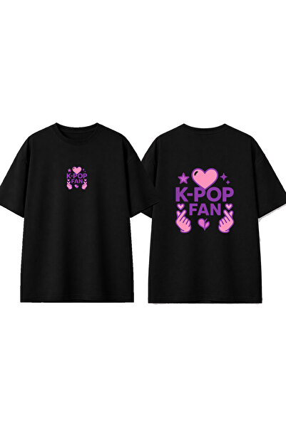 urbvn تي شيرت أسود كبير الحجم مطبوع بتصميم Kpop Fans Design
