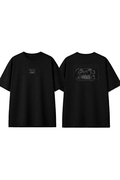 urbvn Clear Vision Design Printed Black Oversize T-Shirt