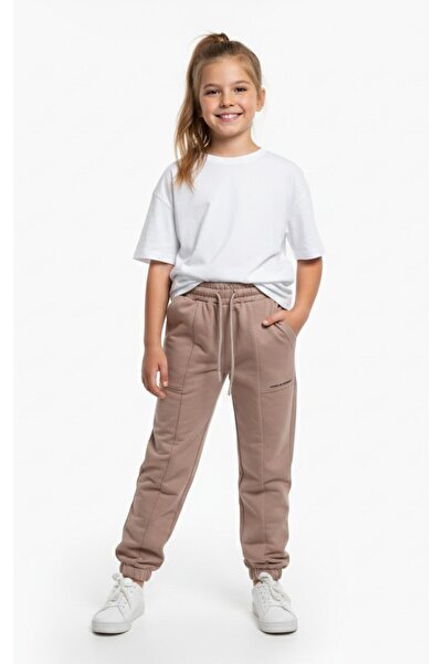 OBJE Girl's Light Brown 2 Thread Sweatpants with Front Pockets