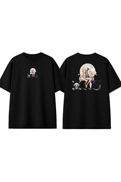 urbvn One Piece 4 Design Printed Black Oversize T-Shirt