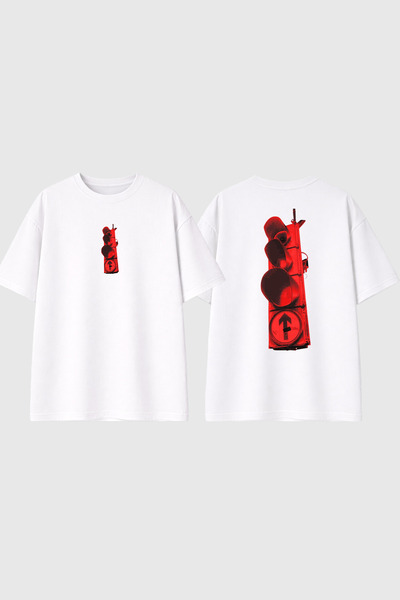 urbvn Μπλουζάκι με σχέδιο Red Light, εμπριμέ, λευκό, oversized