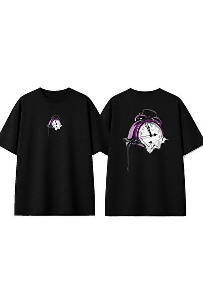 urbvn Melting Time Design Printed Black Oversize T-Shirt
