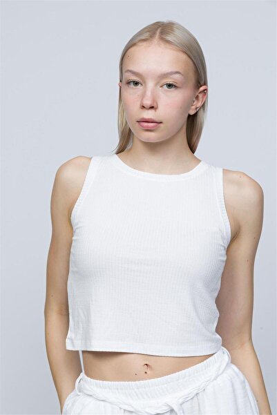OBJE Women's White Halter Neck Crop